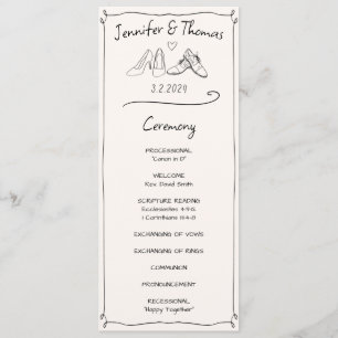 Eclectic Hand Drawn Doodle Wedding Shoes Ceremony Programme