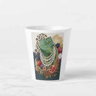 Eclectic Iguana with Pearls Latte Mug, Chic Maxima Mug