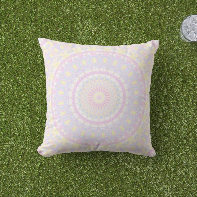 Eclectic Intricate Boho Colourful Pastel Mandala Cushion (Grass)