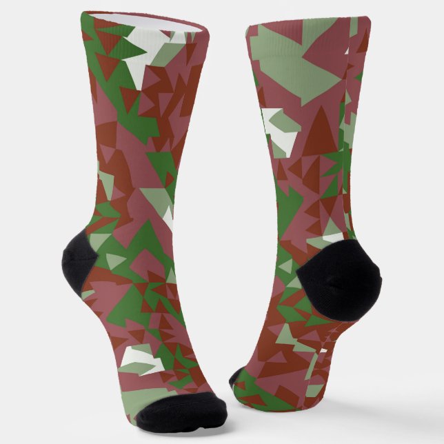 Eclectic Mod Retro Geometric Christmas Pattern Socks (Angled)