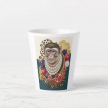 Eclectic Monkey with Pearls Latte Mug, Chic Maxima