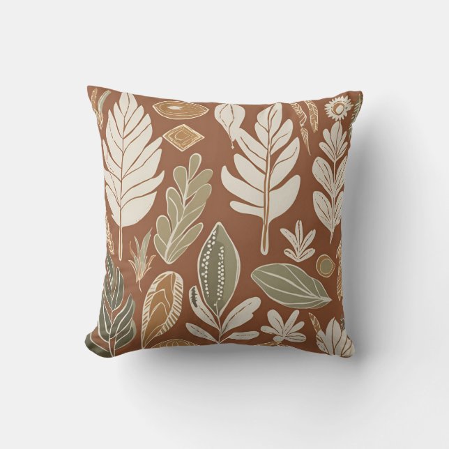 Eclectic Natural Terracotta Wildflower Boho Rustic Cushion (Front)