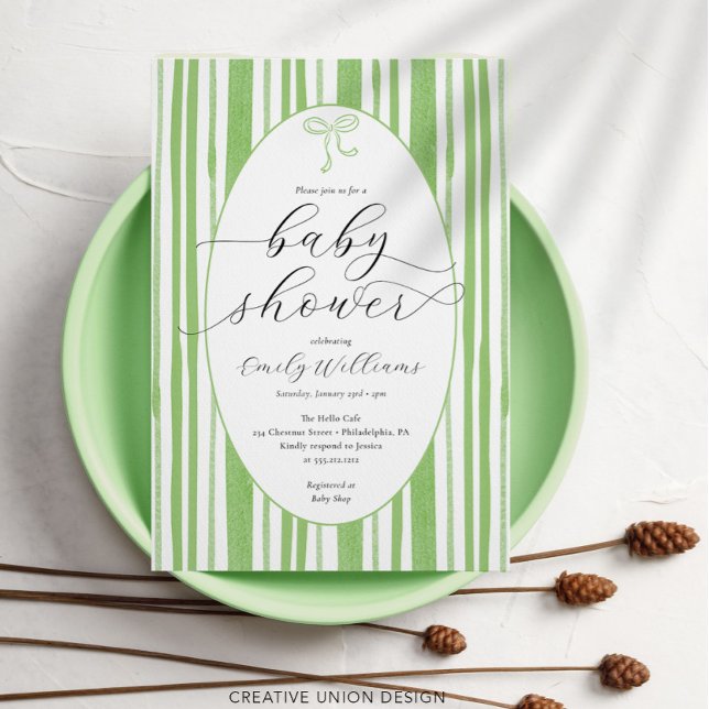 Eclectic Painted Stripes Green Baby Shower  Invitation (Creator Uploaded)