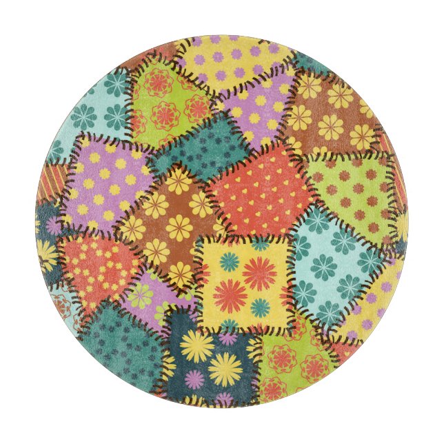 Eclectic Patchwork: Diverse Pattern Mix Cutting Board (Front)