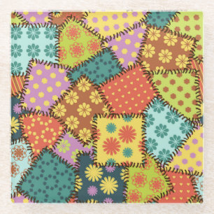 Eclectic Patchwork: Diverse Pattern Mix Glass Coaster