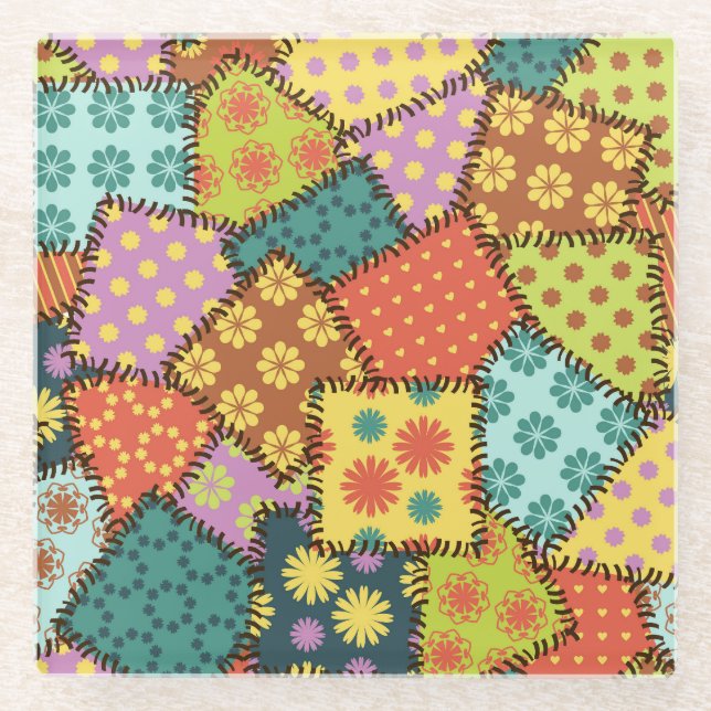 Eclectic Patchwork: Diverse Pattern Mix Glass Coaster (Front)
