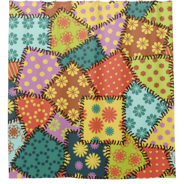 Eclectic Patchwork: Diverse Pattern Mix Shower Curtain (Front)
