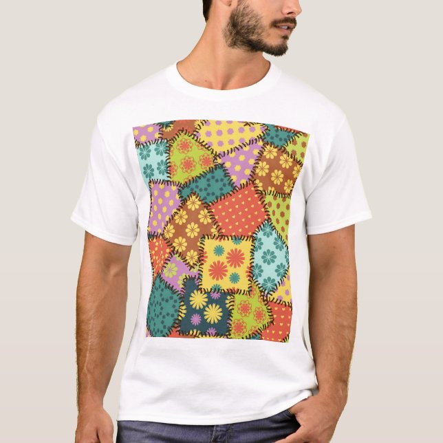 Eclectic Patchwork: Diverse Pattern Mix T-Shirt (Front)
