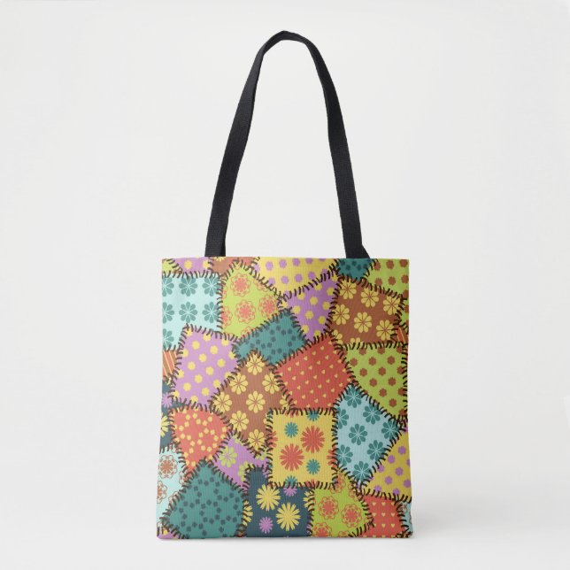 Eclectic Patchwork: Diverse Pattern Mix Tote Bag (Front)