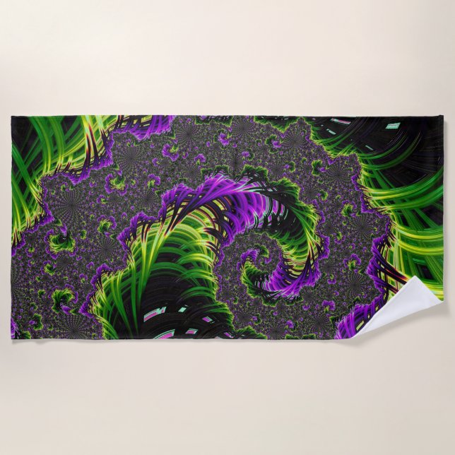 Eclectic Psychedelic Spiral Fractal Abstract Art Beach Towel (Front)