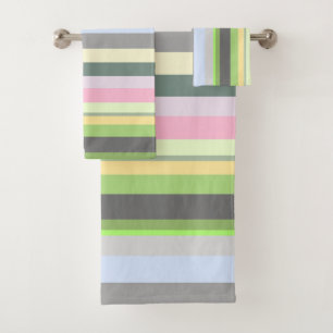 Eclectic Retro Rainbow Vertical Stripes Bath Towel Set