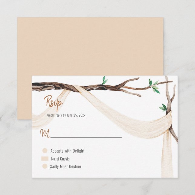 Eclectic Romance Tree Branch Beige Gauze RSVP Card (Front/Back)