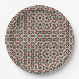 Eclectic Rustic Grungy Muted Christmas Pattern Paper Plate
