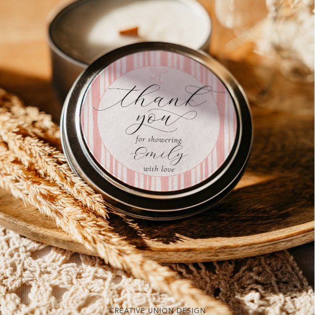 Eclectic Stripes Pink Baby Shower Thank You Classic Round Sticker (Creator Uploaded)