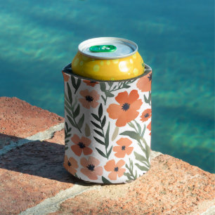 Eclectic Watercolor Floral Terracotta Wildflower Can Cooler