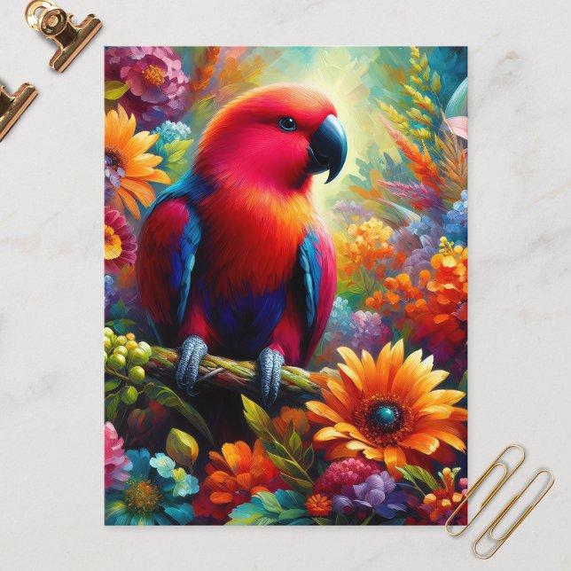 Eclectus Parrot with Colourful Flowers Postcard (Creator Uploaded)