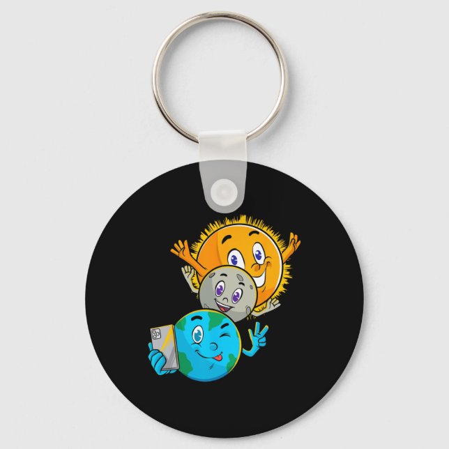 Eclipse 2024 Funny Earth Sun Moon Selfie Space Kid Key Ring (Front)