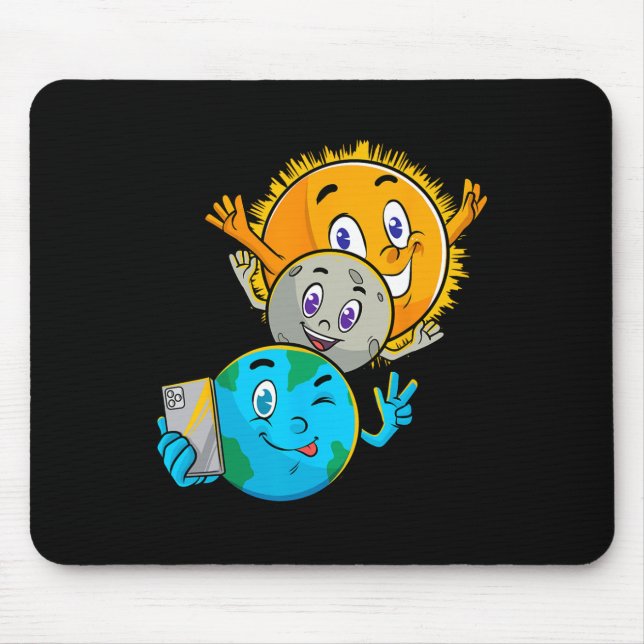 Eclipse 2024 Funny Earth Sun Moon Selfie Space Kid Mouse Pad (Front)