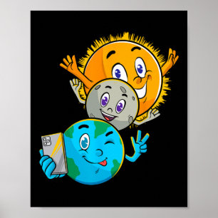 Eclipse 2024 Funny Earth Sun Moon Selfie Space Kid Poster