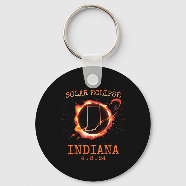 Eclipse 2024 Indiana State Totality Usa Path Souve Key Ring (Front)