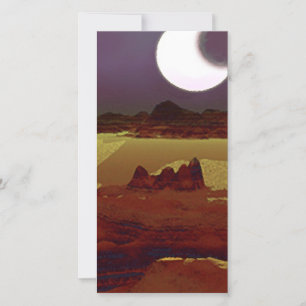 Eclipse Above The Distant Lands. Alien Planet Holiday Card