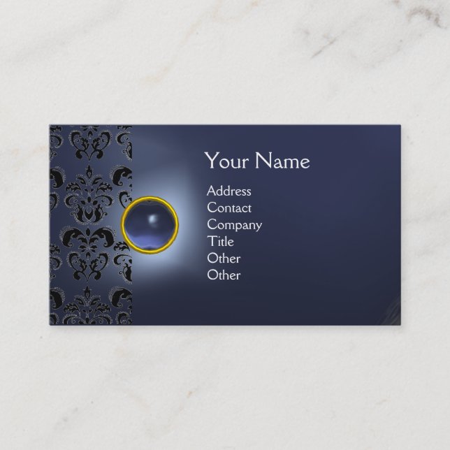 ECLIPSE DAMASK GEM  MONOGRAM blue Business Card (Front)