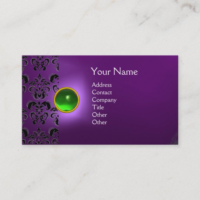 ECLIPSE DAMASK GEM  MONOGRAM purple green Business Card (Front)