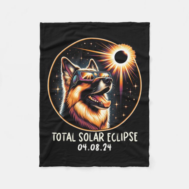 Eclipse German Shepherd Wearing Gles April 8 2024  Fleece Blanket (Front)
