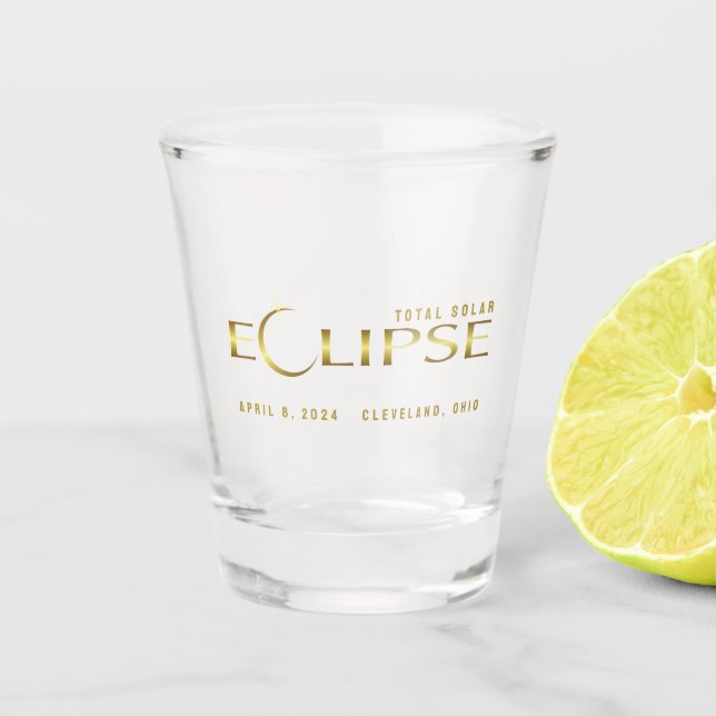 Eclipse golden celestial commemorative souvenir shot glass (Front)
