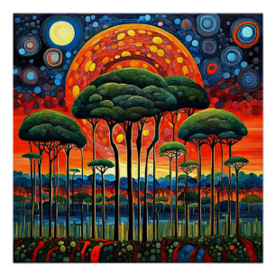 Eclipse over forest landscape poster