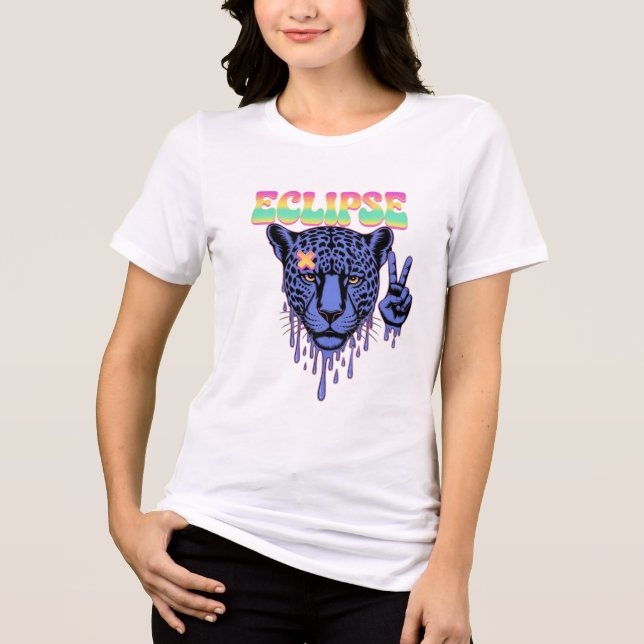 Eclipse" Trippy Melt Leopard T-Shirt | Vaporwave B Tri-Blend Shirt (Front)