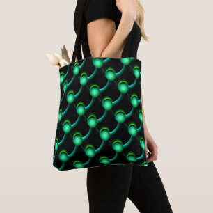 ECLIPSE Vibrant Green Fractal Spheres in Black Tote Bag
