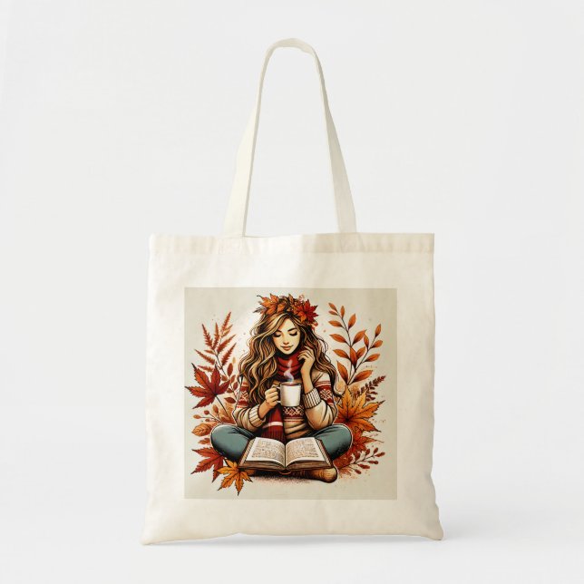 Eco bag with cute girl on fall day (Front)