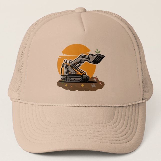 Eco Excavator Planting Greenery in Trash Cleanup  Trucker Hat (Front)