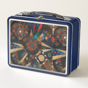 Eco-Friendly Cyan "Ancient Indigenous Chronicles" Metal Lunch Box