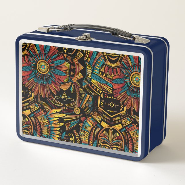Eco-Friendly Cyan "Aztec Dream" Kids Lunchbox (Front)