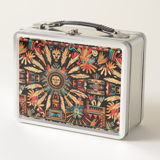 Eco-Friendly Cyan "Aztec Dream" Stainless Lunchbox (Front)