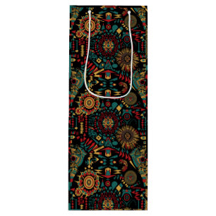 Eco-Friendly Cyan "Heritage-Inspired Patterns" Glo Wine Gift Bag