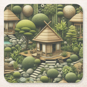 Eco-friendly Gardens and Buildings in Harmony  Square Paper Coaster