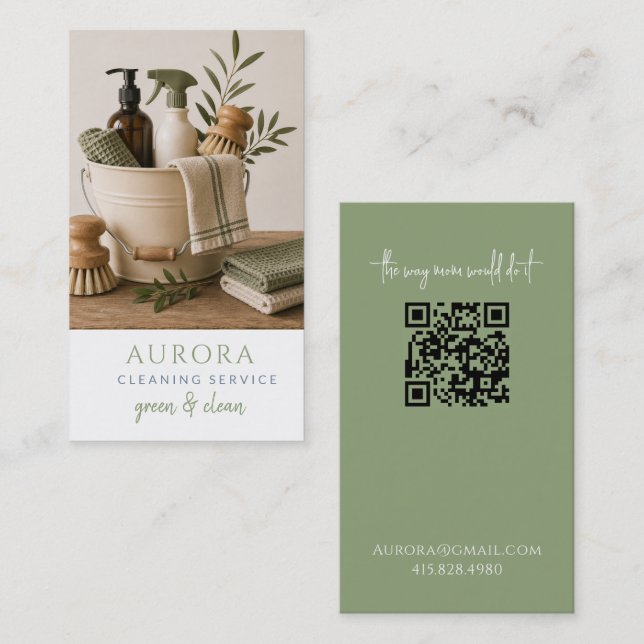 Eco Friendly House Cleaning Service QR Code Business Card (Front/Back)