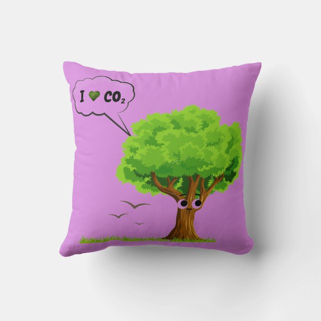 Eco-Friendly ‘I Love CO2’ Illustrated Tree  Cushion (Back)
