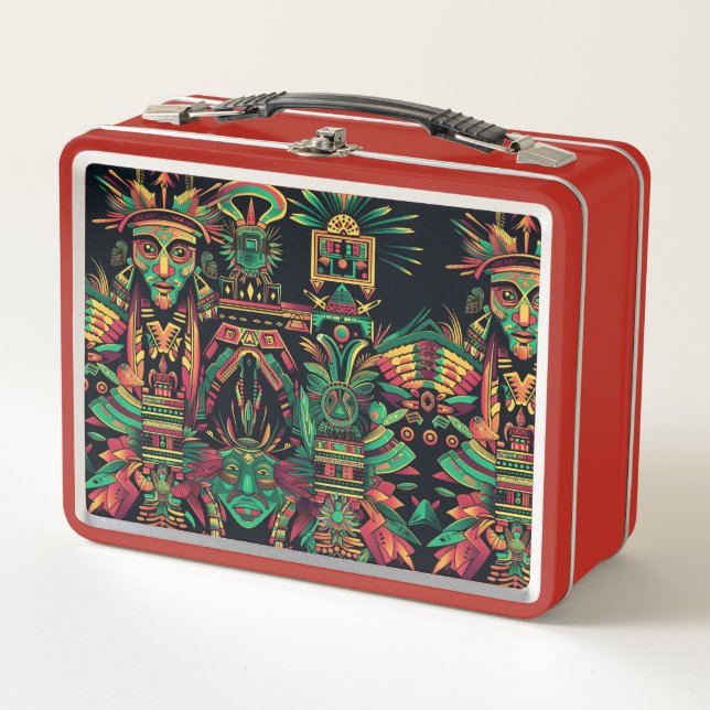 Eco-Friendly Red "Ancestral Paradigm" Kids Lunchbo Metal Lunch Box (Front)