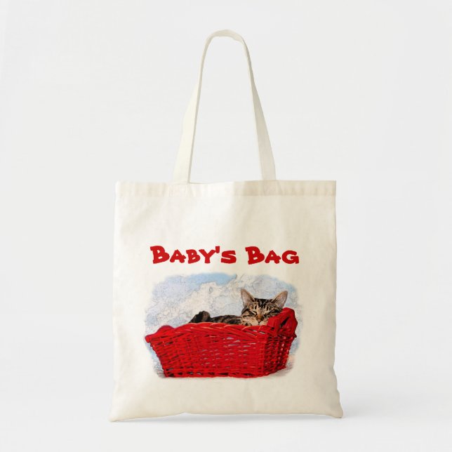 Eco Friendly Reusable Sleeping Kitten Red Basket Tote Bag (Front)