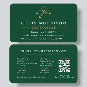 Eco General Construction Modern Green Gold QR Code Business Card