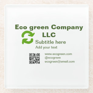 Eco green company name q r code website email deta glass coaster