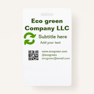 Eco green company name q r code website email deta ID badge