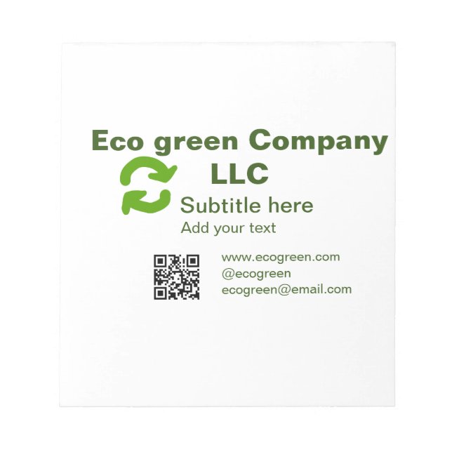 Eco green company name q r code website email deta notepad (Front)