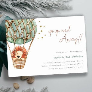 Eco Green Hot Air Balloon Lion Kid Birthday Invite