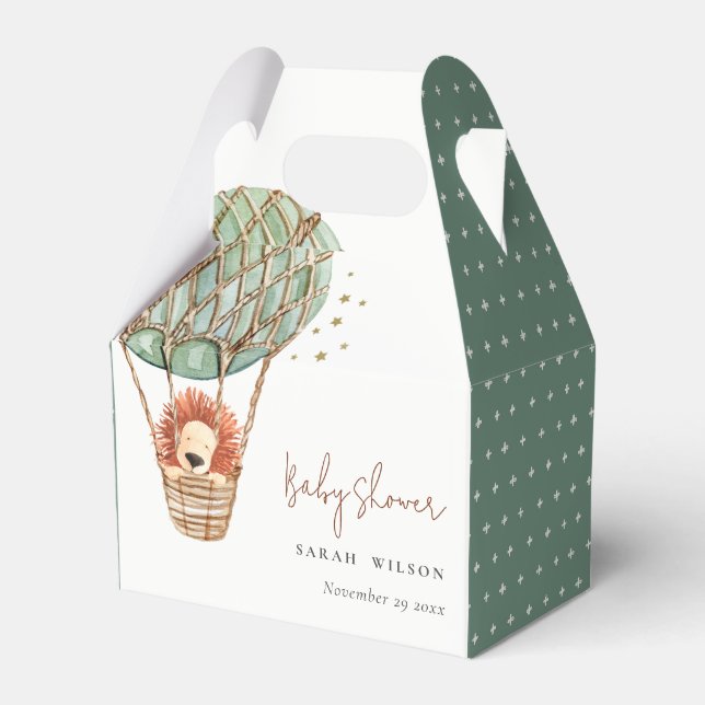 Eco Green Hot Air Balloon Lion Magical Baby Shower Favour Box (Front Side)