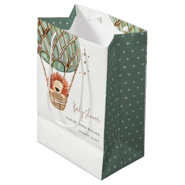 Eco Green Hot Air Balloon Lion Magical Baby Shower Medium Gift Bag (Front Angled)